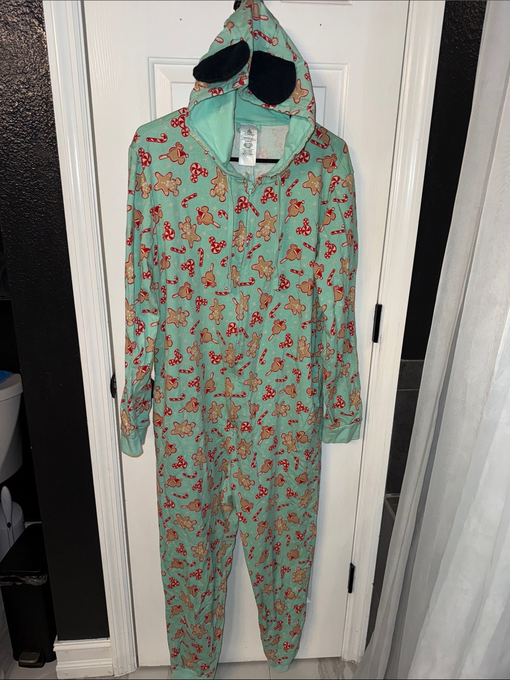 Disney Mint Green Gingerbread hooded Onesie Pajamas